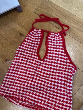 Zara Red and White Knit Halter Tank Top
